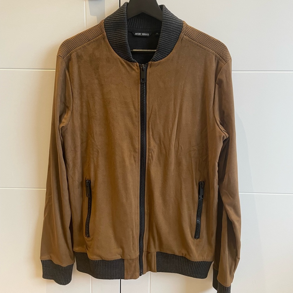 Men's Faux Suede Brown Bomber Jacket
